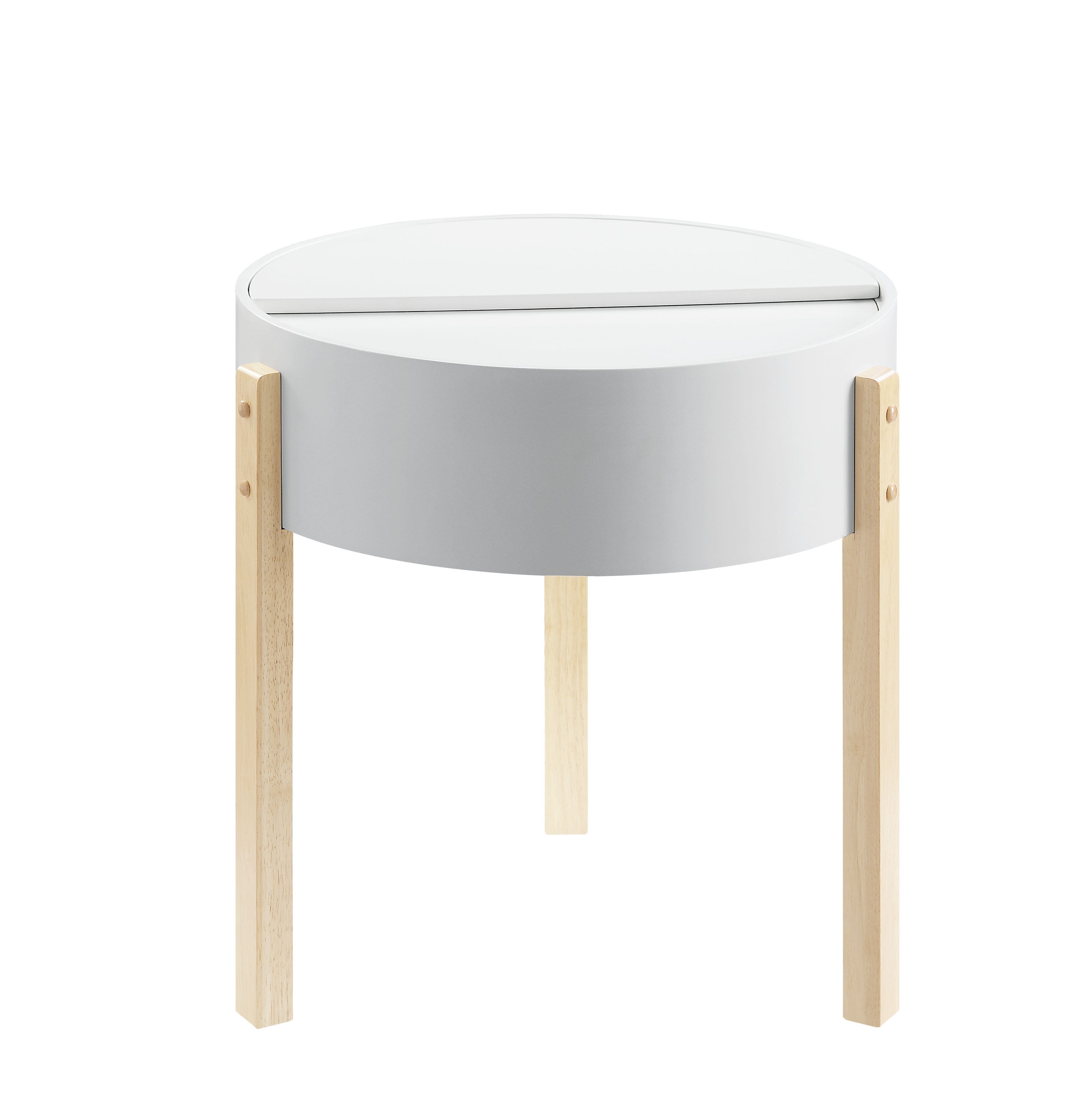 Manhattan Lane - Round Wooden End Table with Hidden Storage - White and Brown