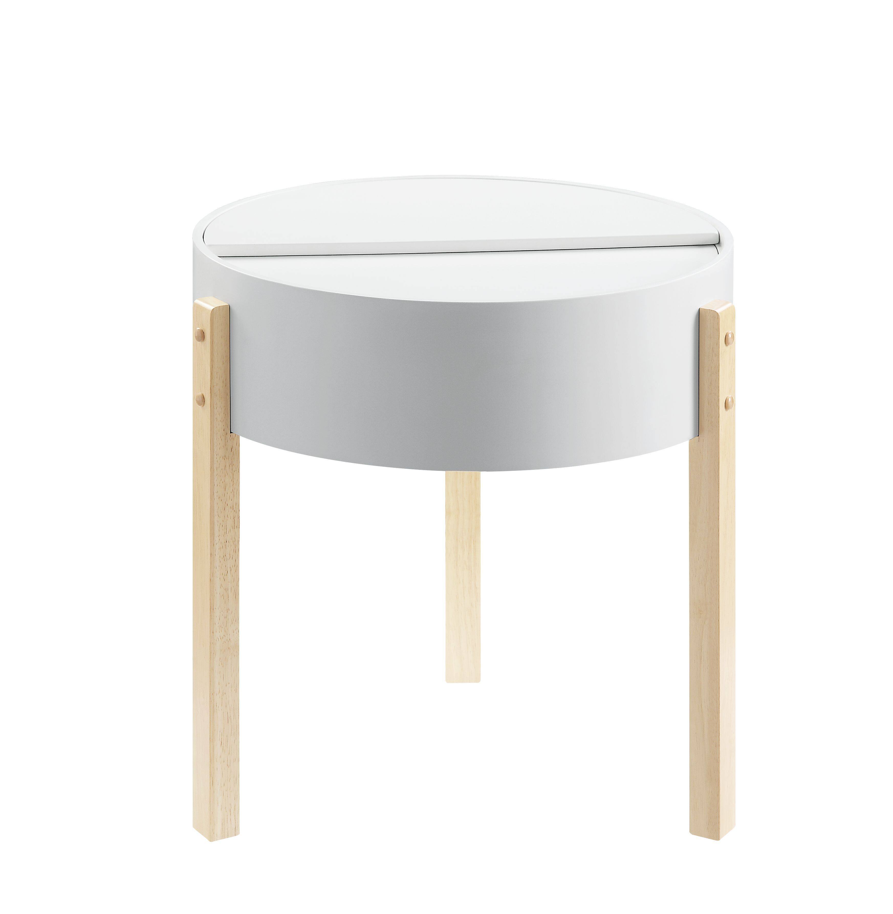 Front. Manhattan Lane - Round Wooden End Table with Hidden Storage - White and Brown.