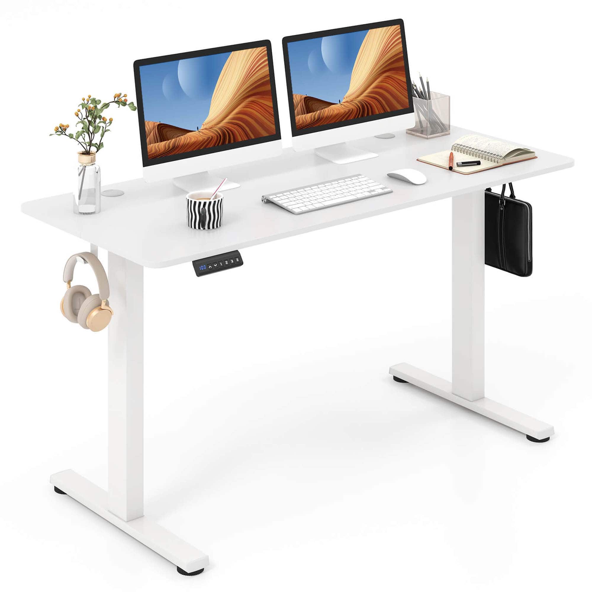 Front. Costway - Standing Desk with Hanging Hooks - 55" Wide - White.