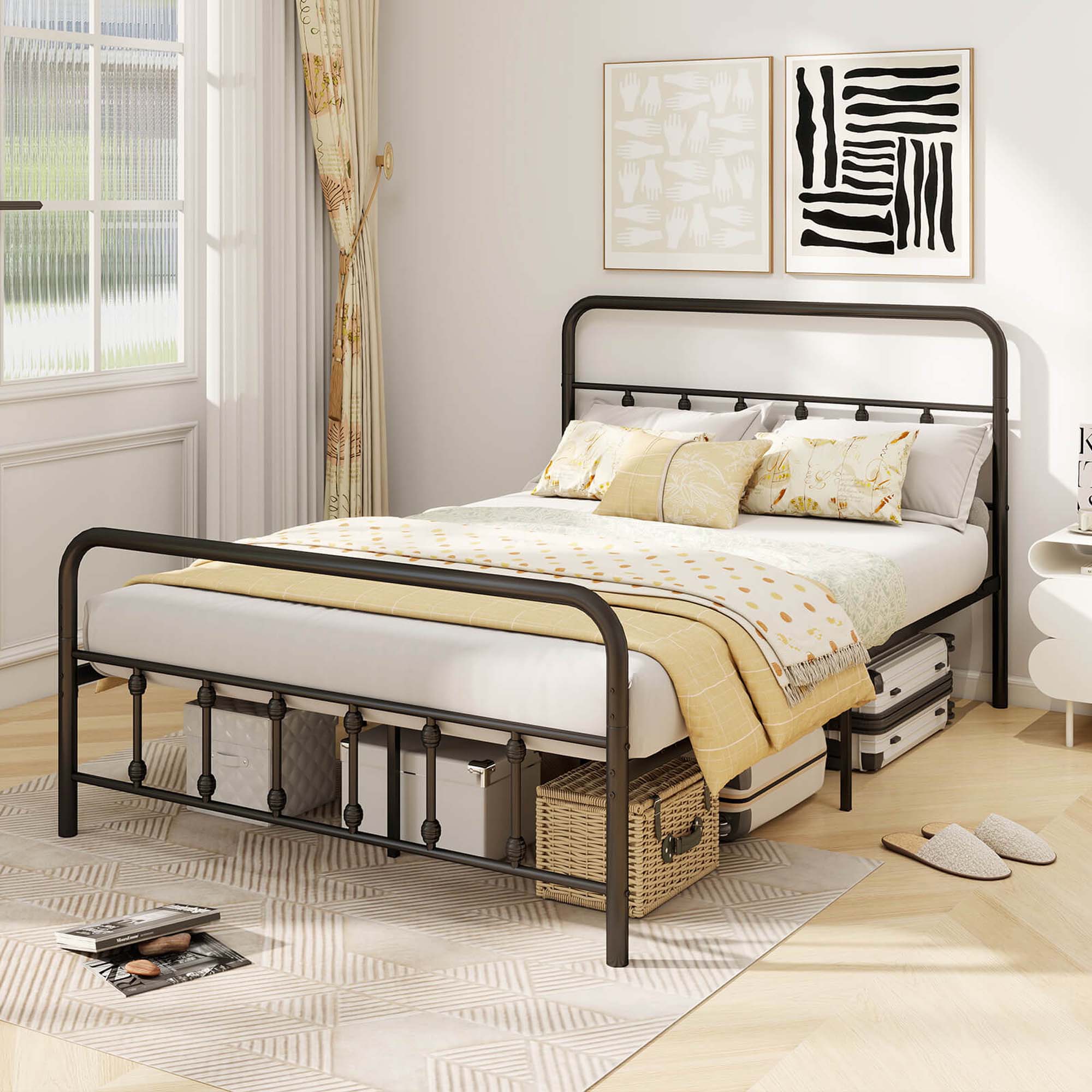 Back. Costway - Costway Full Size Bed Frame with Headboard Under Bed Storage No Box Spring Needed Black - Black.