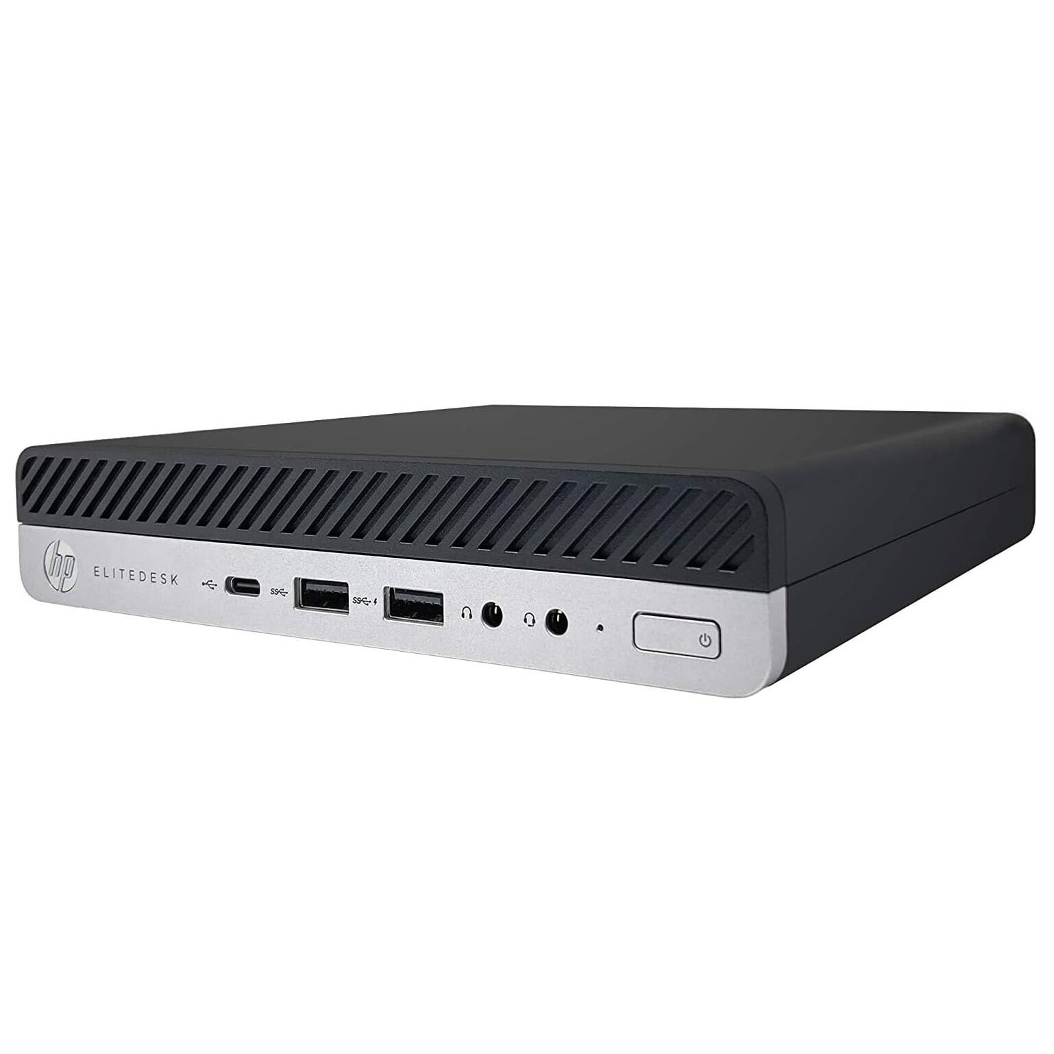 Left. HP - HP EliteDesk 800G5 Mini PC, Intel Core i5-9500T up to 3.7GHz, 16GB DDR4 RAM, 256GB SSD, WiFi6, Keyboard&Mouse, Win11Pro - Black.