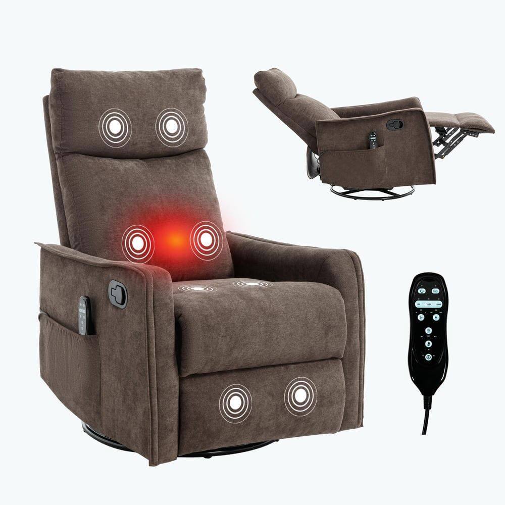 Alt View 9. Kadyn - Fabric Heat Massage Recliner Chair, 8 Vibration Modes & Lumbar Heat, Rocker Swivel, Brown - Brown.