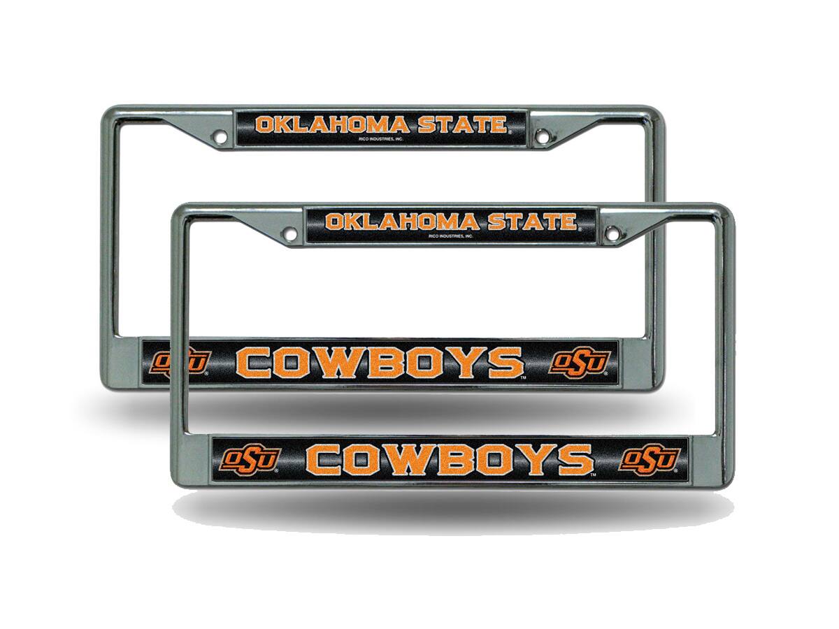 Rico Industries - Oklahoma State Cowboys (Set of 2) Sparkly Glitter Bling Look Chrome License Plate Frames Car Truck Wall - Multi