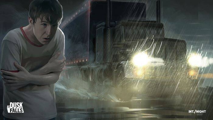 AS DUSK FALLS INT./NIGHT