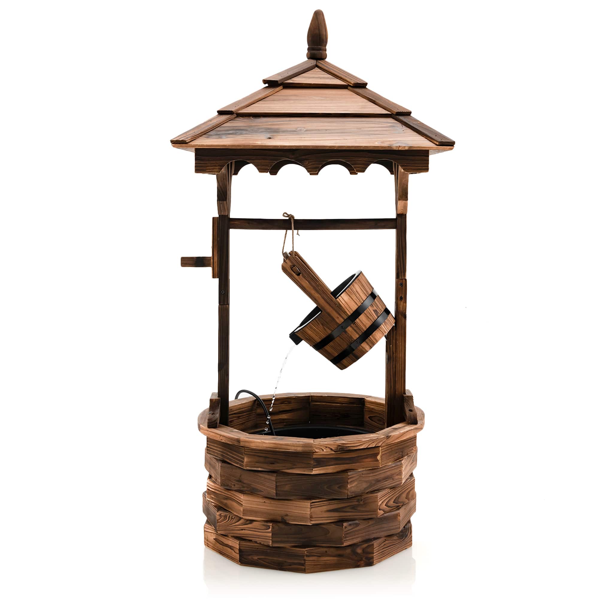 Gymax - Rustic Wishing Well Fountain Outdoor Patio Wooden Water Fountain w/ Electric Pump - Brown