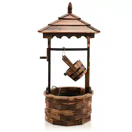 Gymax - Rustic Wishing Well Fountain Outdoor Patio Wooden Water Fountain w/ Electric Pump - Brown