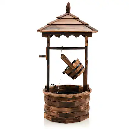 Front. Gymax - Gymax Rustic Wishing Well Fountain Outdoor Patio Wooden Water Fountain w/ Electric Pump - Brown.