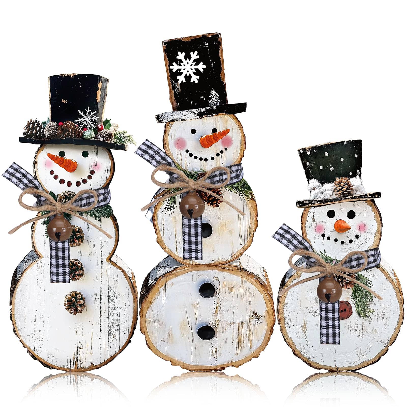 Paradigms Interiors - 3 Christmas Snowman Wooden Decorations Rustic Table Centerpieces Block Sign For Xmas Holiday Party Winter I - Pine Cone Snowman-3