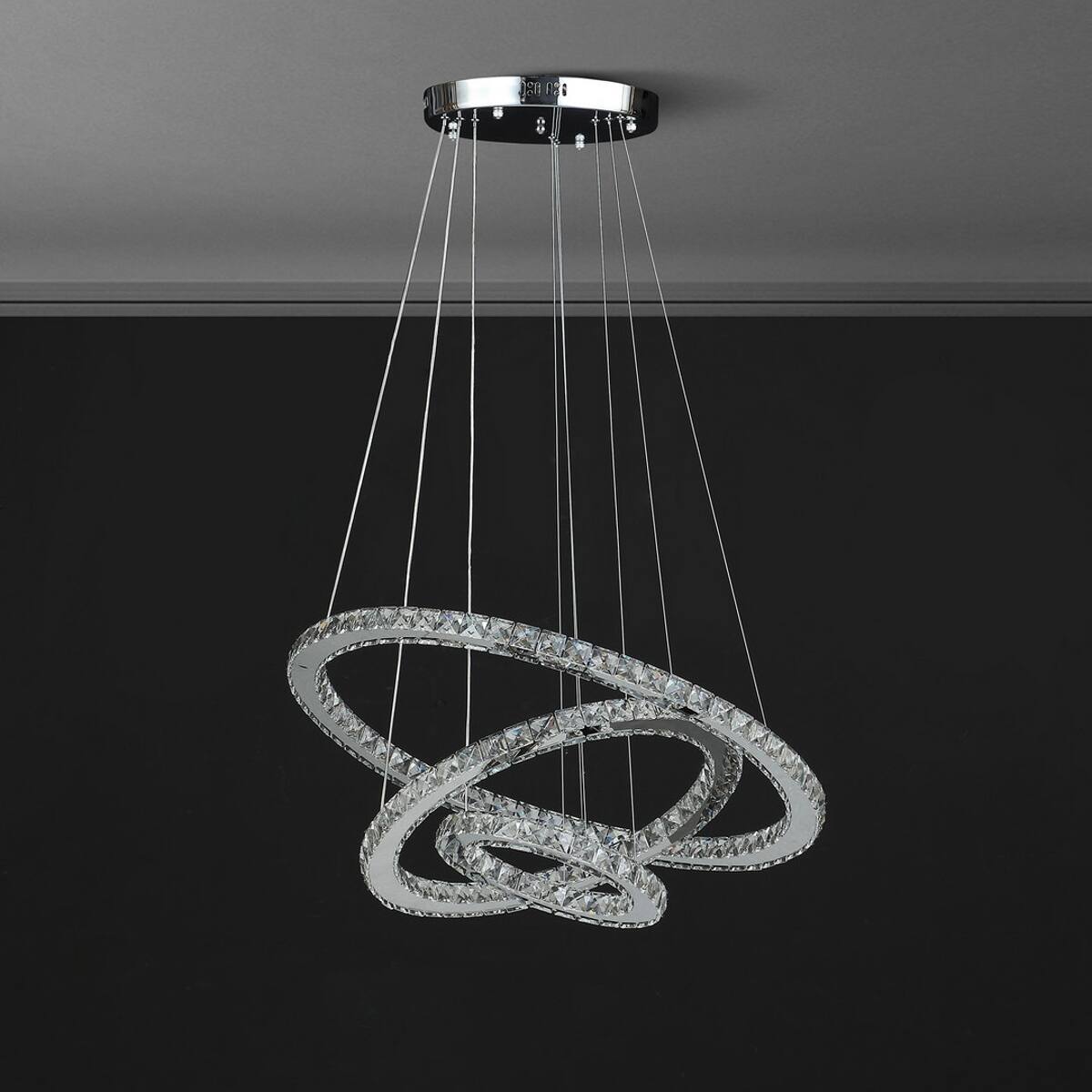 Alt View 1. Loheer - Loheer Adjustable Height Crystal Chandelier Integrated Dimmable LED Triple Ring Ceiling Light.