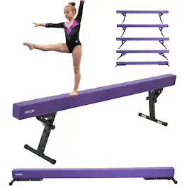VEVOR - Adjustable Balane Beam for Kids, 8FT Gymnastics Beam, High and Low Floor Beams of 5 Adjustable Heights - Purple