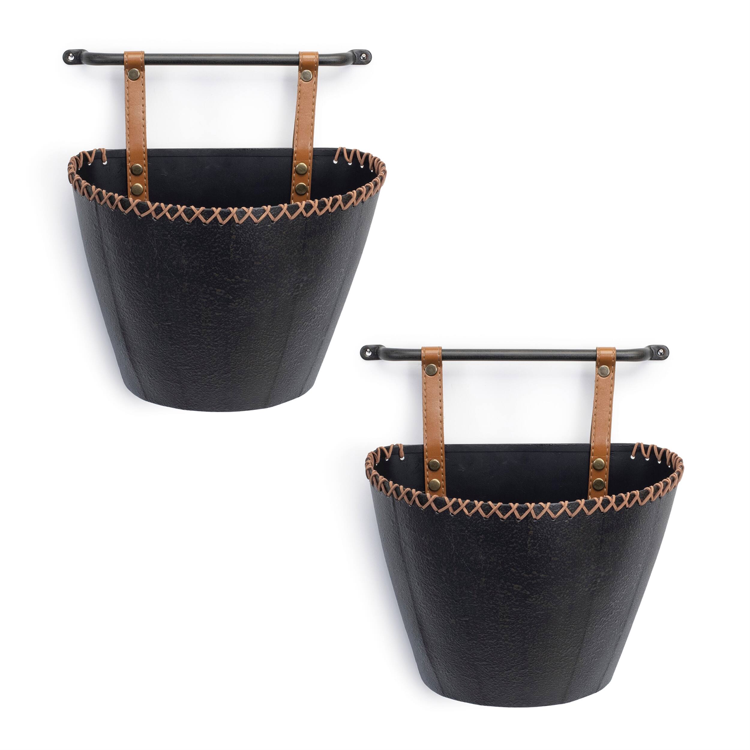 Alt View 1. BreeBe - Iron Metal Wall Pocket (Set of 2) - Black, Brown.
