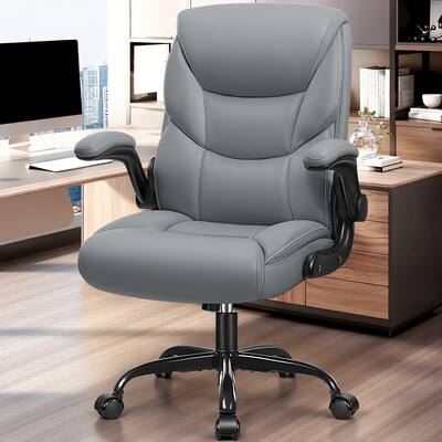 KERDOM PU Leather Ergonomic Home Desk Chair, Tilt Swivel Mid Back KERDOM PU Leather Ergonomic Home Desk Chair, Tilt Swivel Mid Back