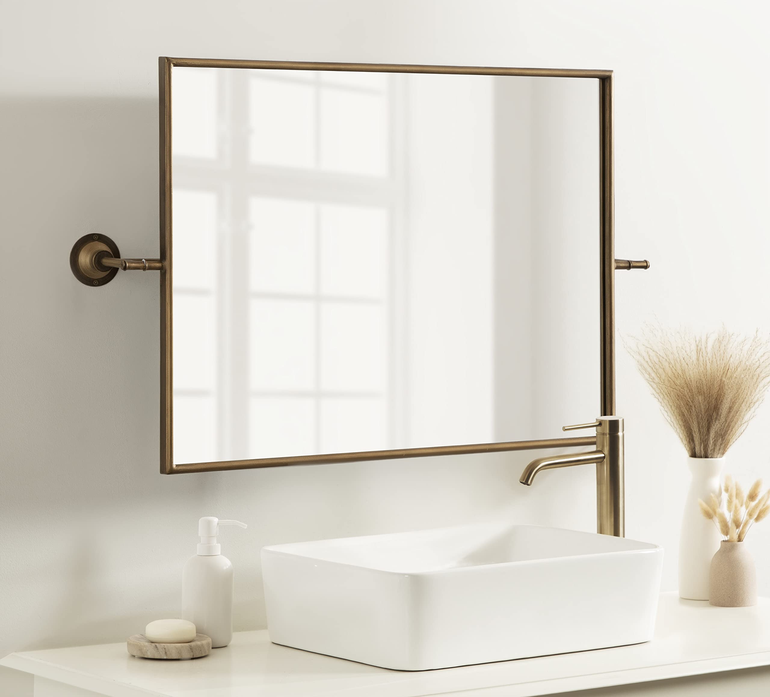 Alt View 1. HM 1810 - Darbridge Traditional Rectangle Pivot Mirror Antique Vintage Adjustable Rectangular Bathroom Wall Mirror Fo - Silver 30.3"L x 20"W.