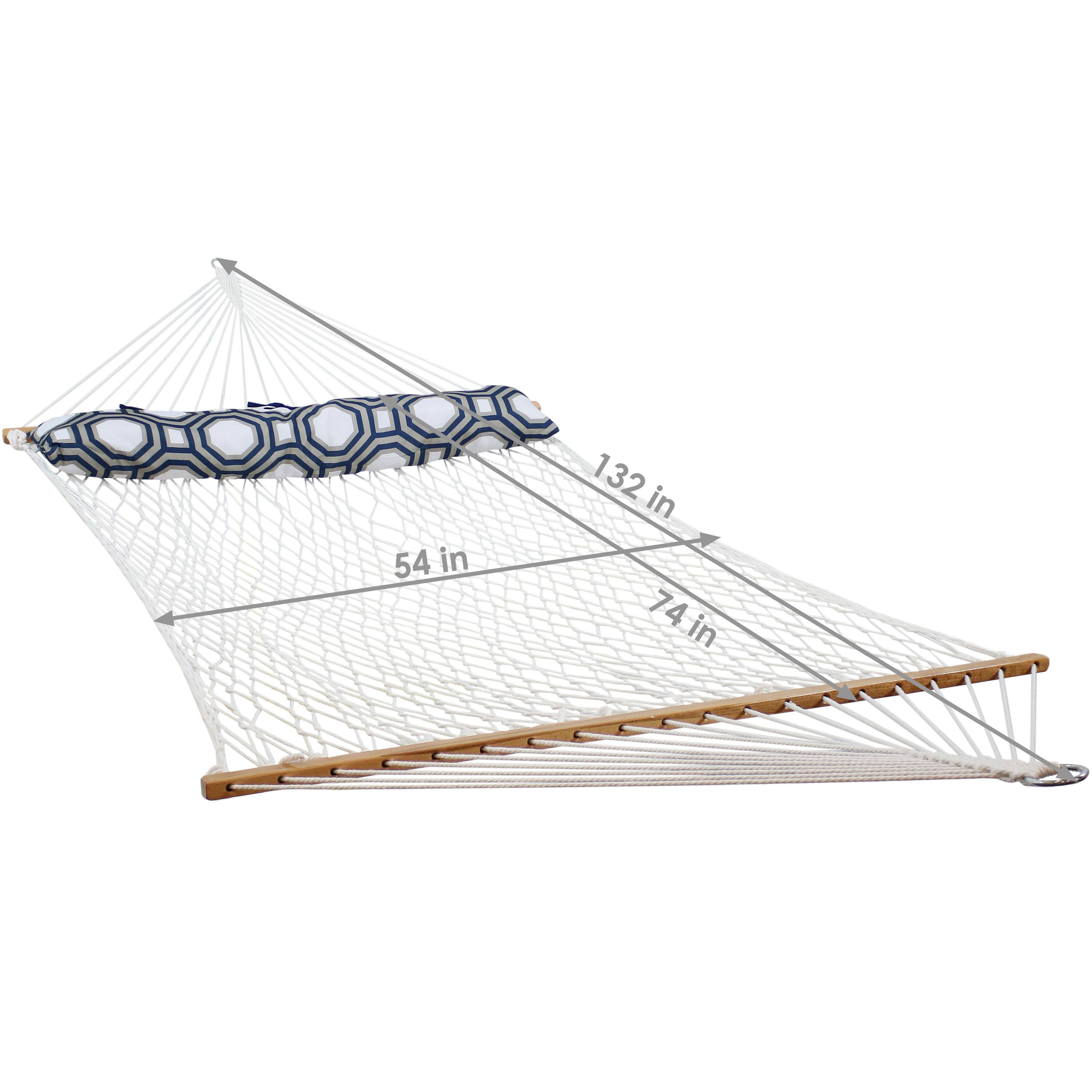 Alt View 2. Sunnydaze - Large Polyester Rope Hammock with Spreader Bar and Pillow - White.