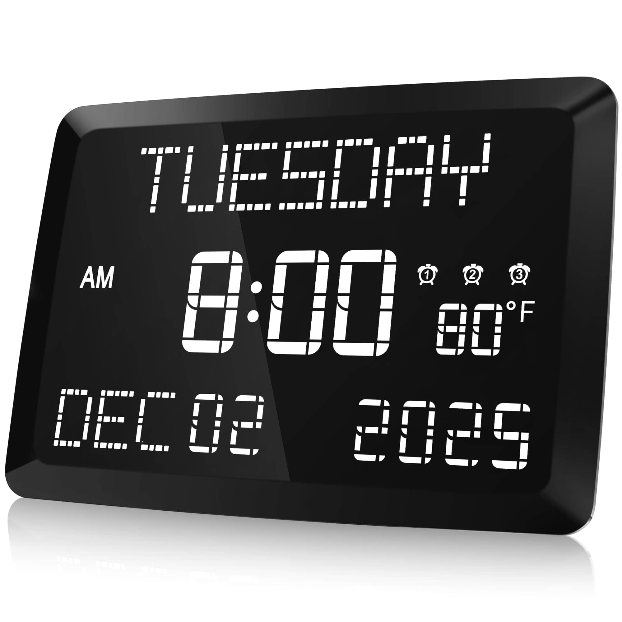 Dazzed Corner - Digital Clock, Large Display Calendar Clock with Day and Date - Black