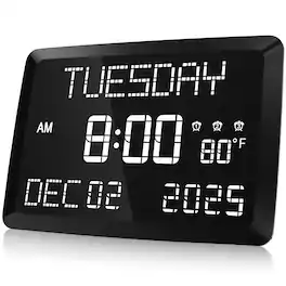 Dazzed Corner - Digital Clock, Large Display Calendar Clock with Day and Date - Black