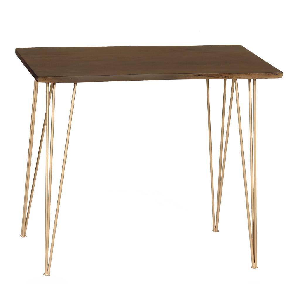 Front. Carolina Chair & Table - Seti Live Edge Bar Table - Elm Top - Gold Base - Elm, Gold.