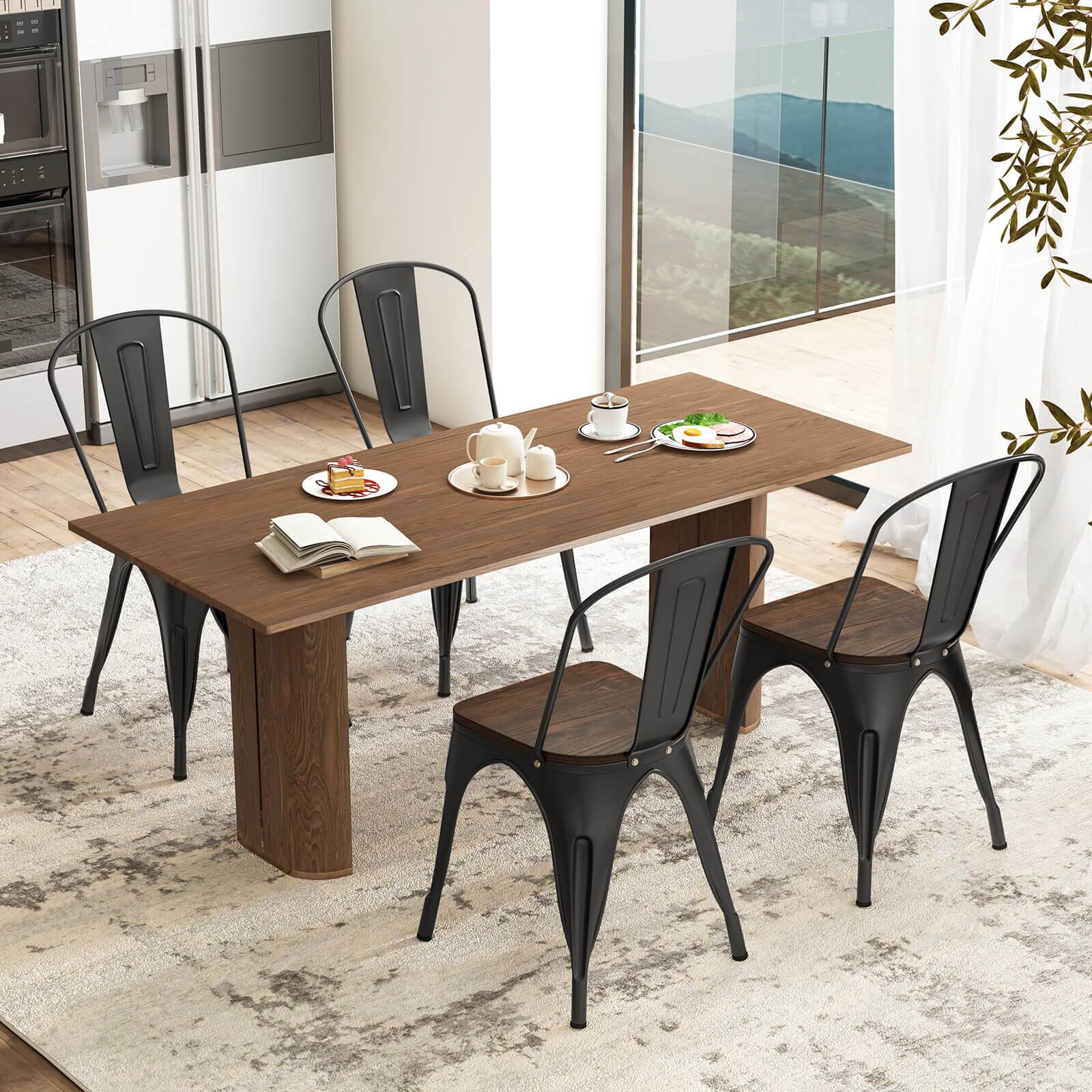 Alt View 4. Costway - Costway Tolix Style Metal Dining Chairs Set of 4 with Wood Seat & Removable Backrest - Black.