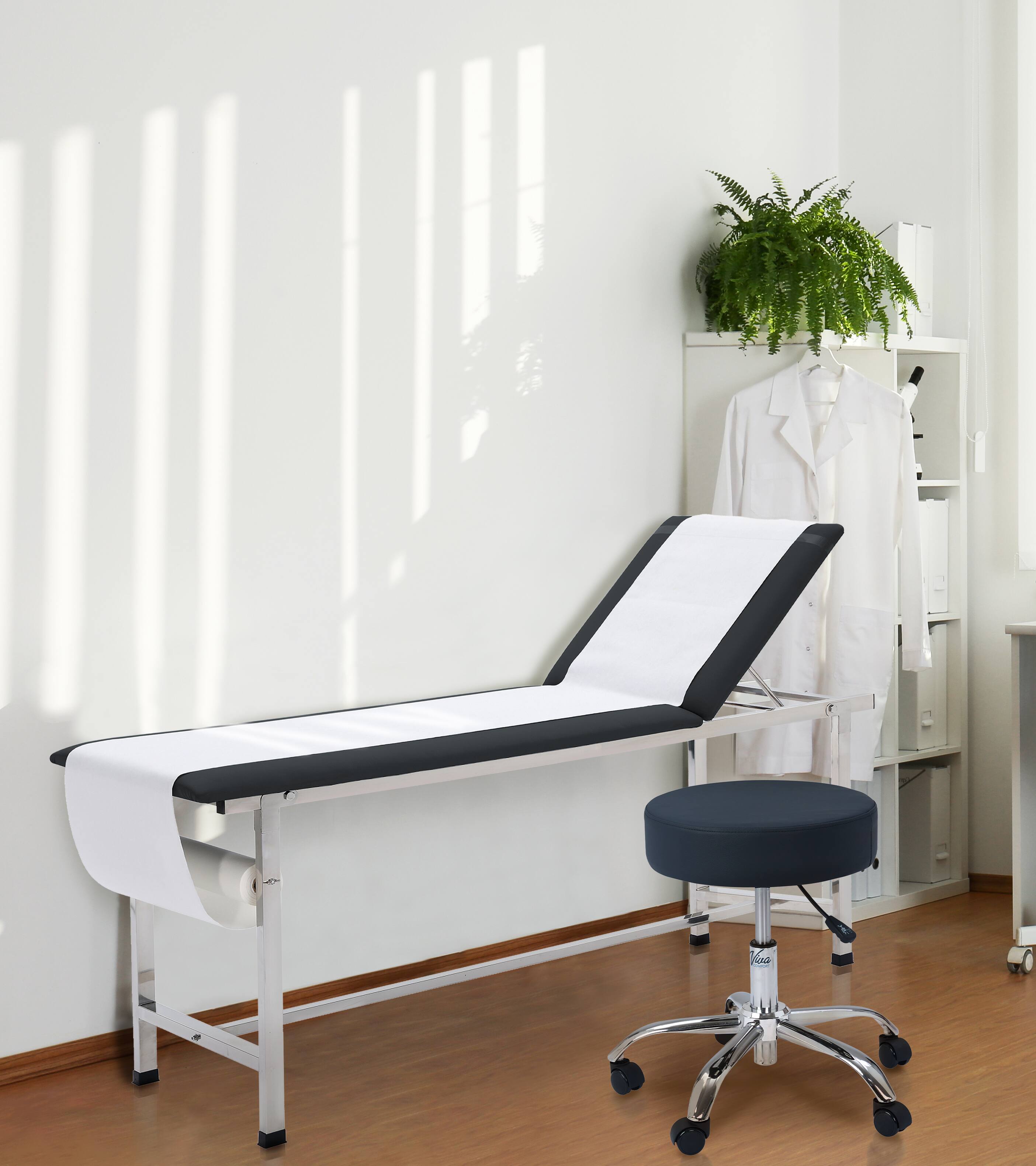 Left. Viva Comfort - Office Stool with Swivel Wheels, 250 lb Capacity, Pneumatic Height Adjustable - Black.