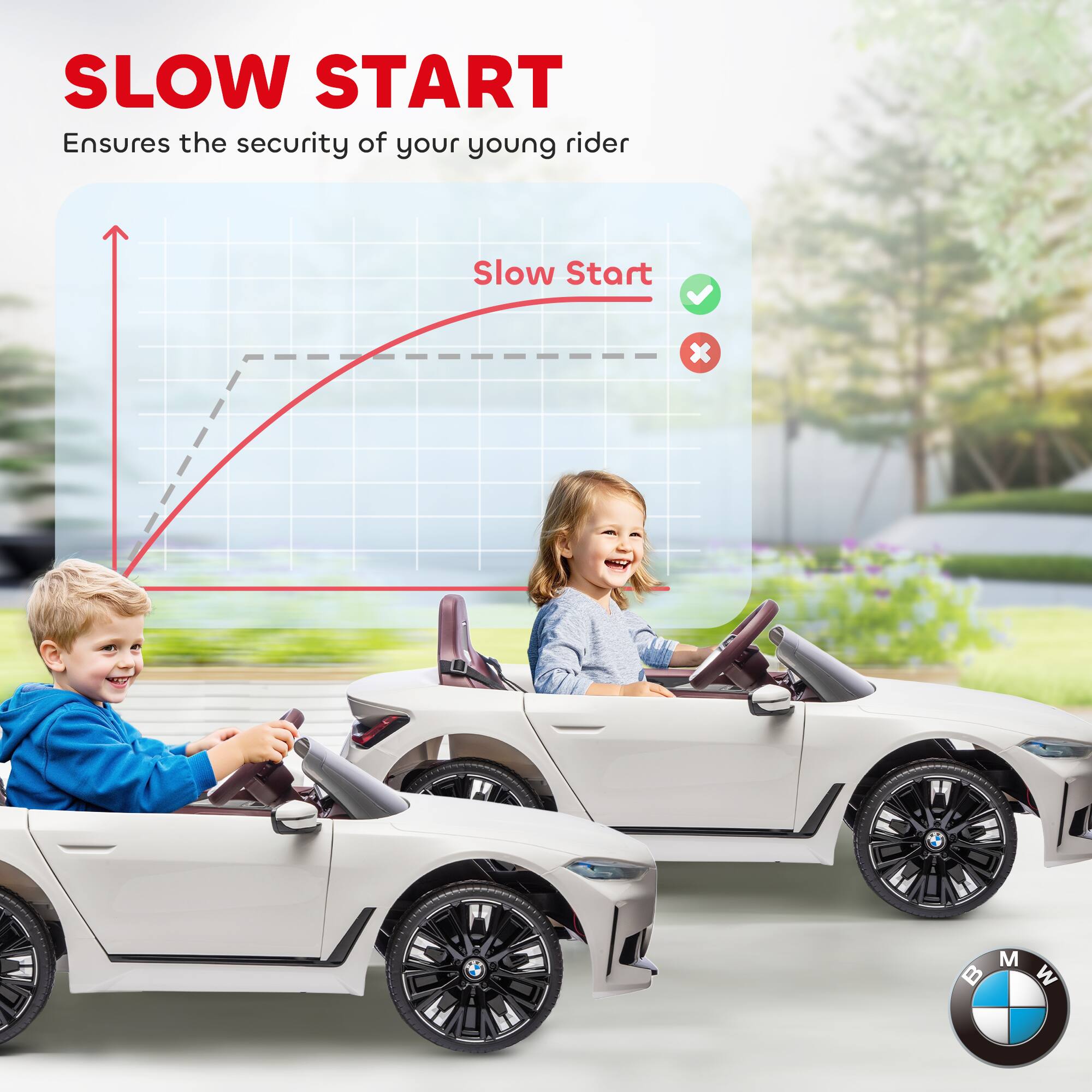 SLOW START  
Ensures the security of your young rider  

Slow Start ✓  
Slow Start x