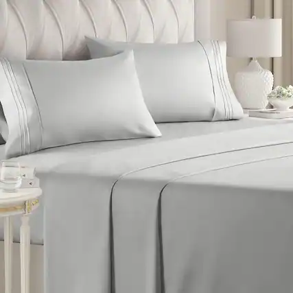 Front. RT Designers Collection - RT Designers Collection Modern Living 100% Pima Cotton Ultra Soft Sheet Set King, Silver - Silver.