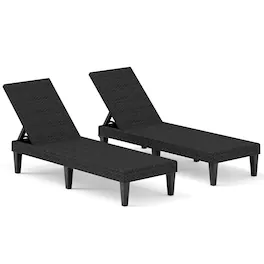 Costway - 2 PCS Outdoor Chaise Lounger Chair 3-Position Reclining Chair with Waterproof Rattan - Black
