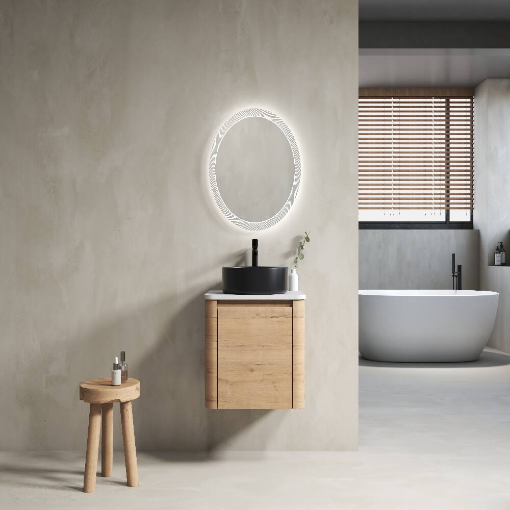 Angle. Loheer - Loheer 24 inch wall mounted bathroom vanity with ceramic art sink, imitative oak - Imitative Oak.