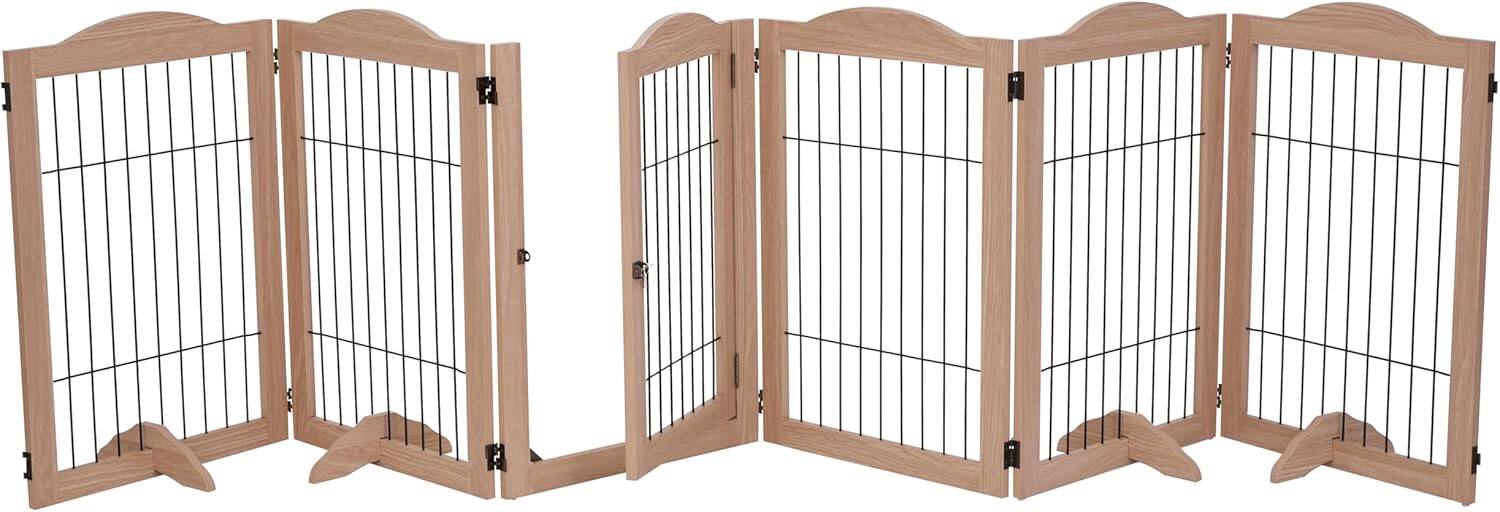 Alt View 4. Arf Pets - Freestanding Dog Gates, 6-Panel Extension, 360° Foldable Dog Gate 120"Wx31.5"H - Walnut.