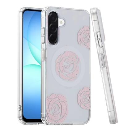 Front. Kitcheniva - IMD Dual Layer Magnetic Circle Cover Phone Case With Tempered Glass For Samsung Galaxy A17 5G Vintage Rose Gleam - Vintage Rose Gleam.