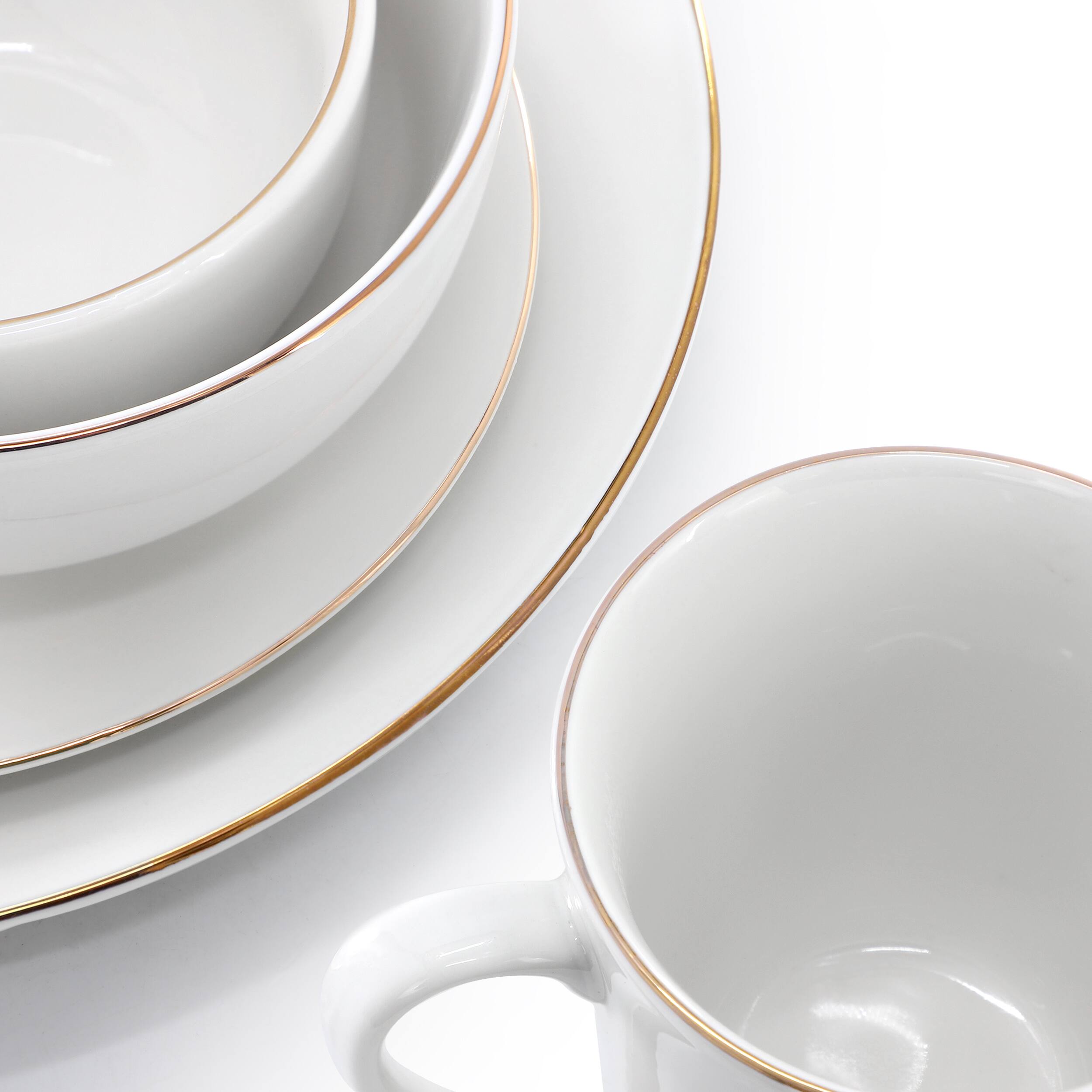 Alt View 3. Gibson - Gibson Home Ogalla 30 Piece Gold Banded Fine Ceramic Dinnerware Set - White and Gold.