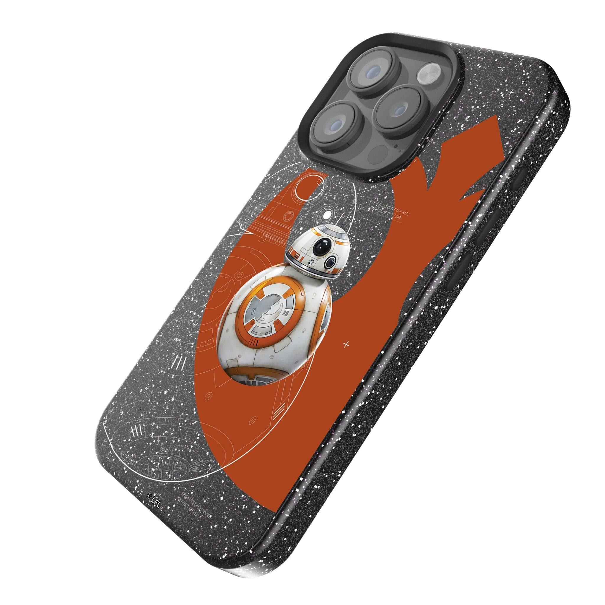 Angle. Keyscaper - Star Wars: The Force Awakens FactionTech Black Bling Phone Case - Apple iPhone 15 Plus - BB-8.