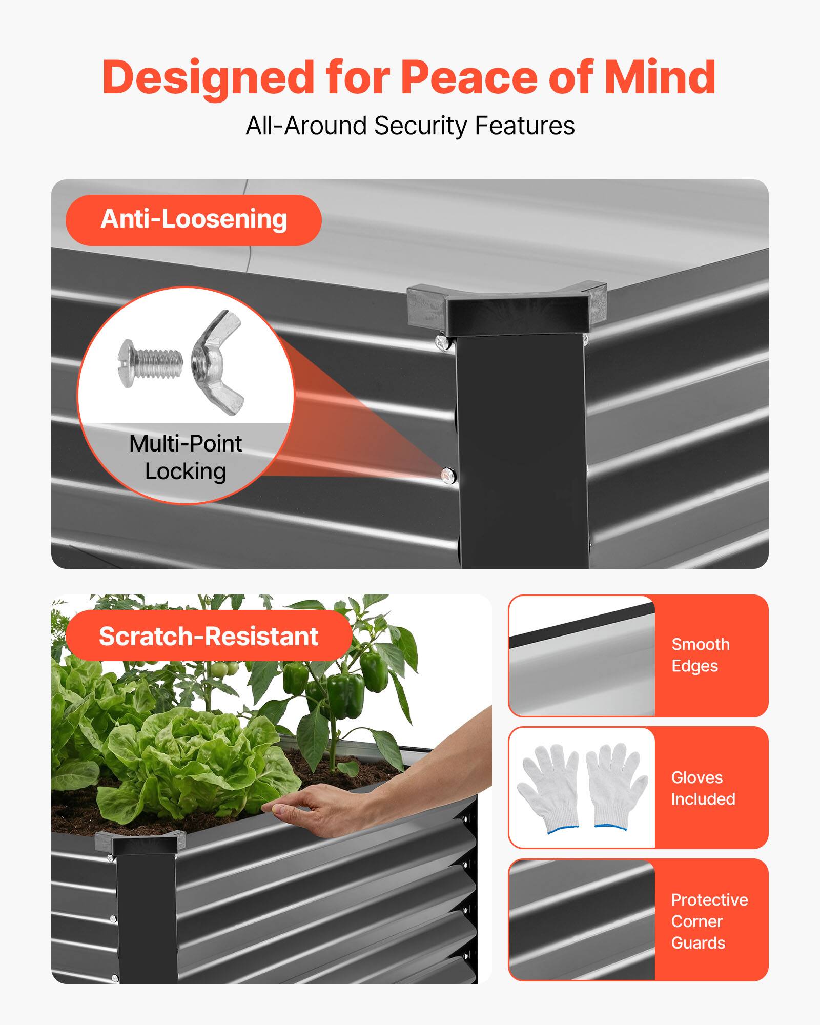 Designed for Peace of Mind  
All-Around Security Features  

- Anti-Loosening  
  - Multi-Point Locking  

- Scratch-Resistant  

- Smooth Edges  

- Gloves Included  

- Protective Corner Guards