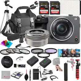 Bundle - Sony - FX30 Digital Cinema Camera with 16-50mm Lens, 128GB Extreme Speed Memory,Microphone, 120LED Video Light, Tripod, Fi - Black
