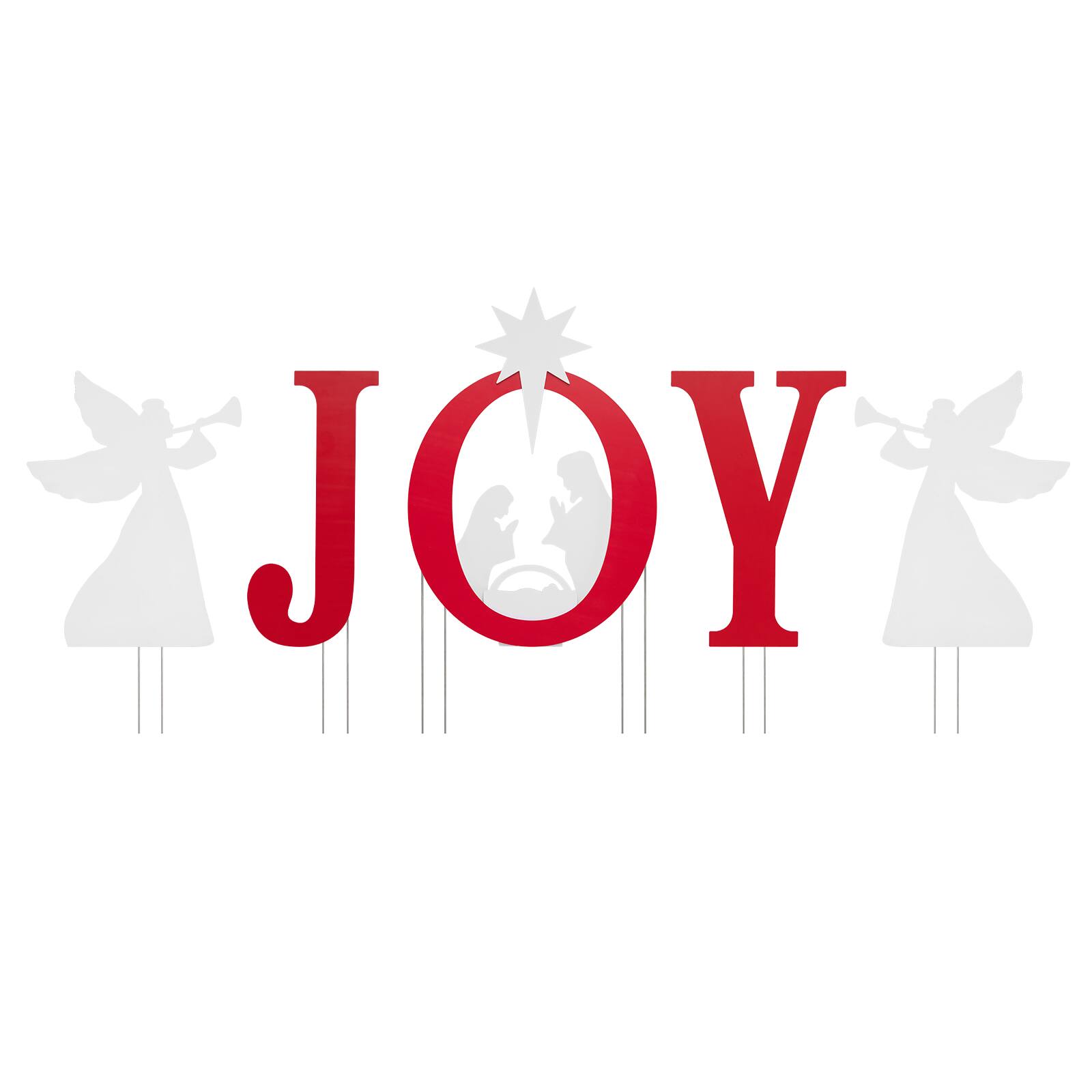 Alt View 1. Costway - Costway 5 PCS JOY Nativity Christmas Yard Sign Set with Angels, Holy Family Silhouette - Red & White.