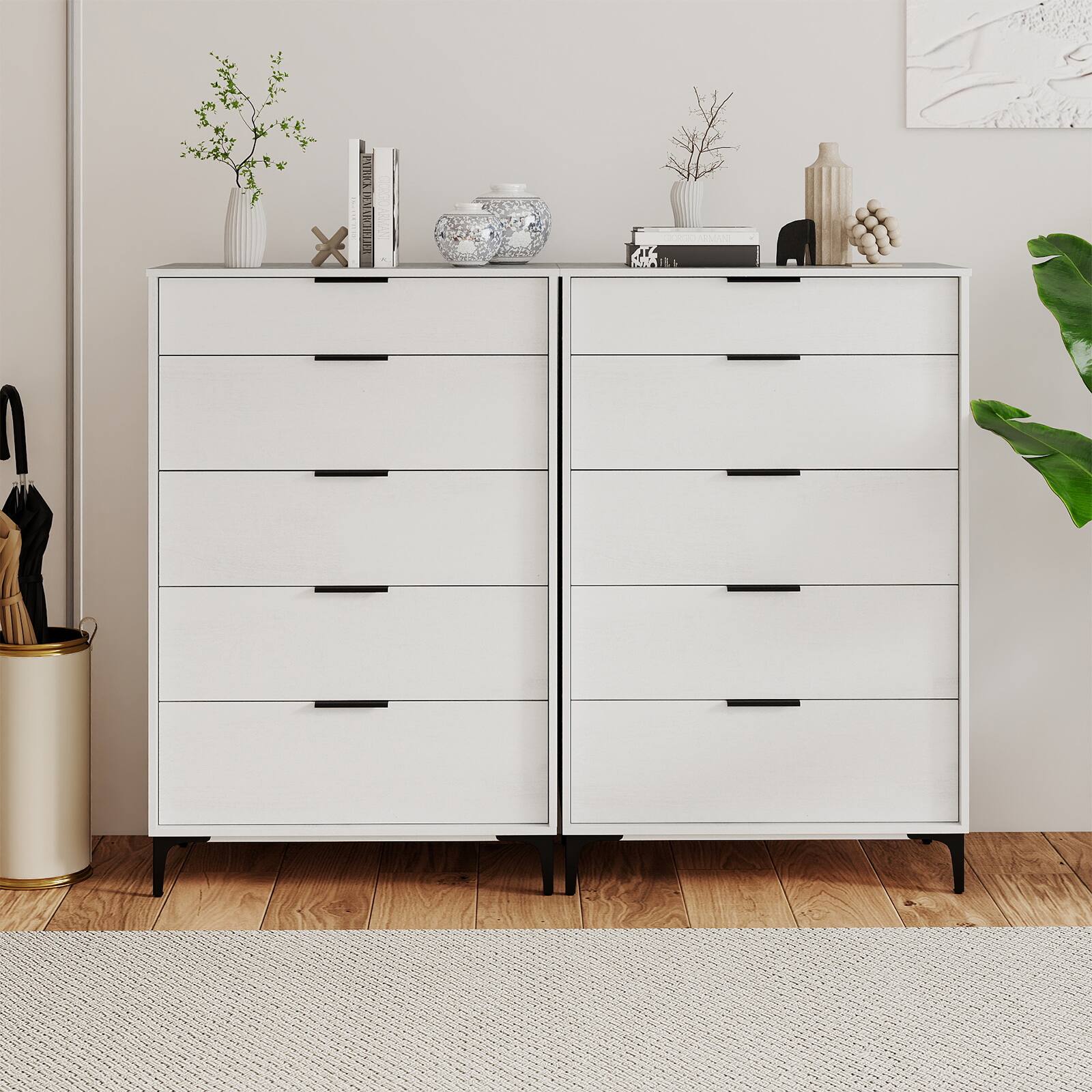 Alt View 1. Gymax - Gymax 2PCS Freestanding 5-drawer Dresser w/Sturdy Metal Legs Interlock System White - White.