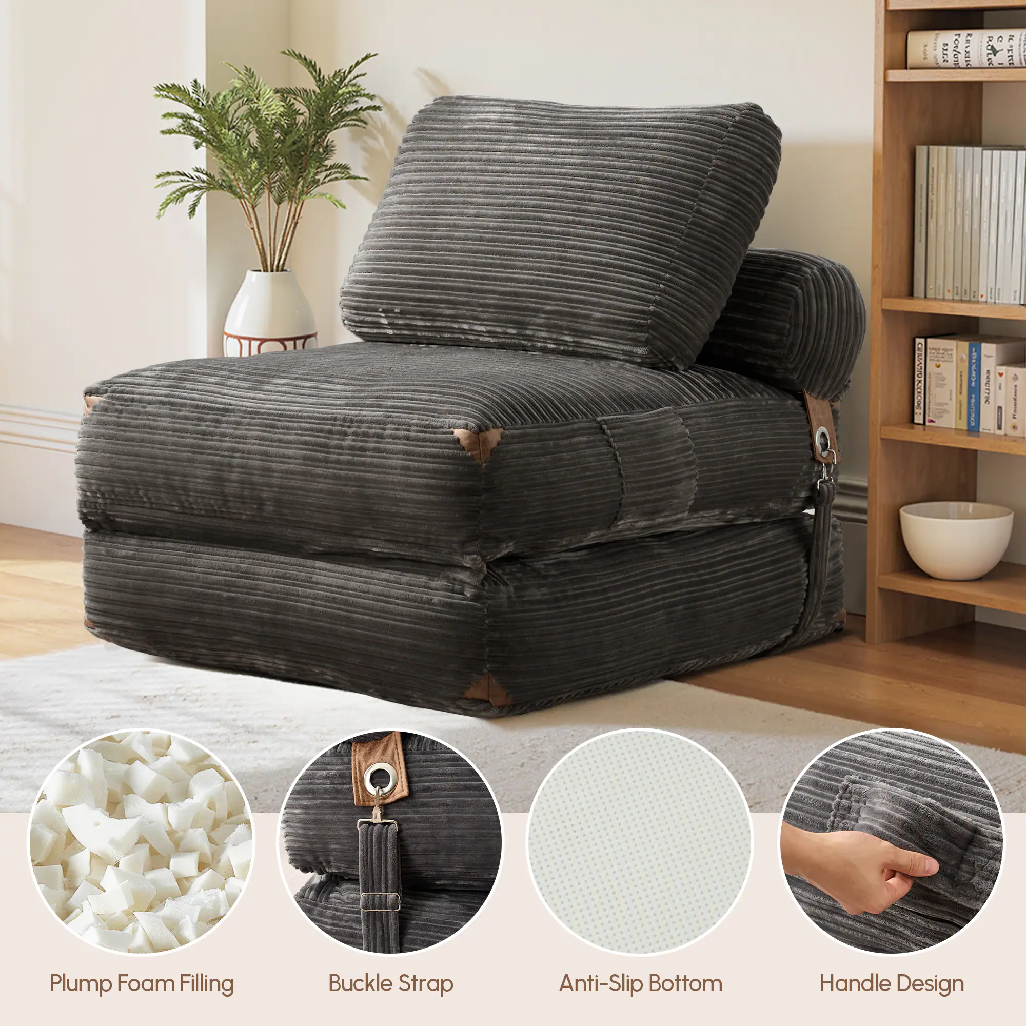 - Plump Foam Filling
- Buckle Strap
- Anti-Slip Bottom
- Handle Design