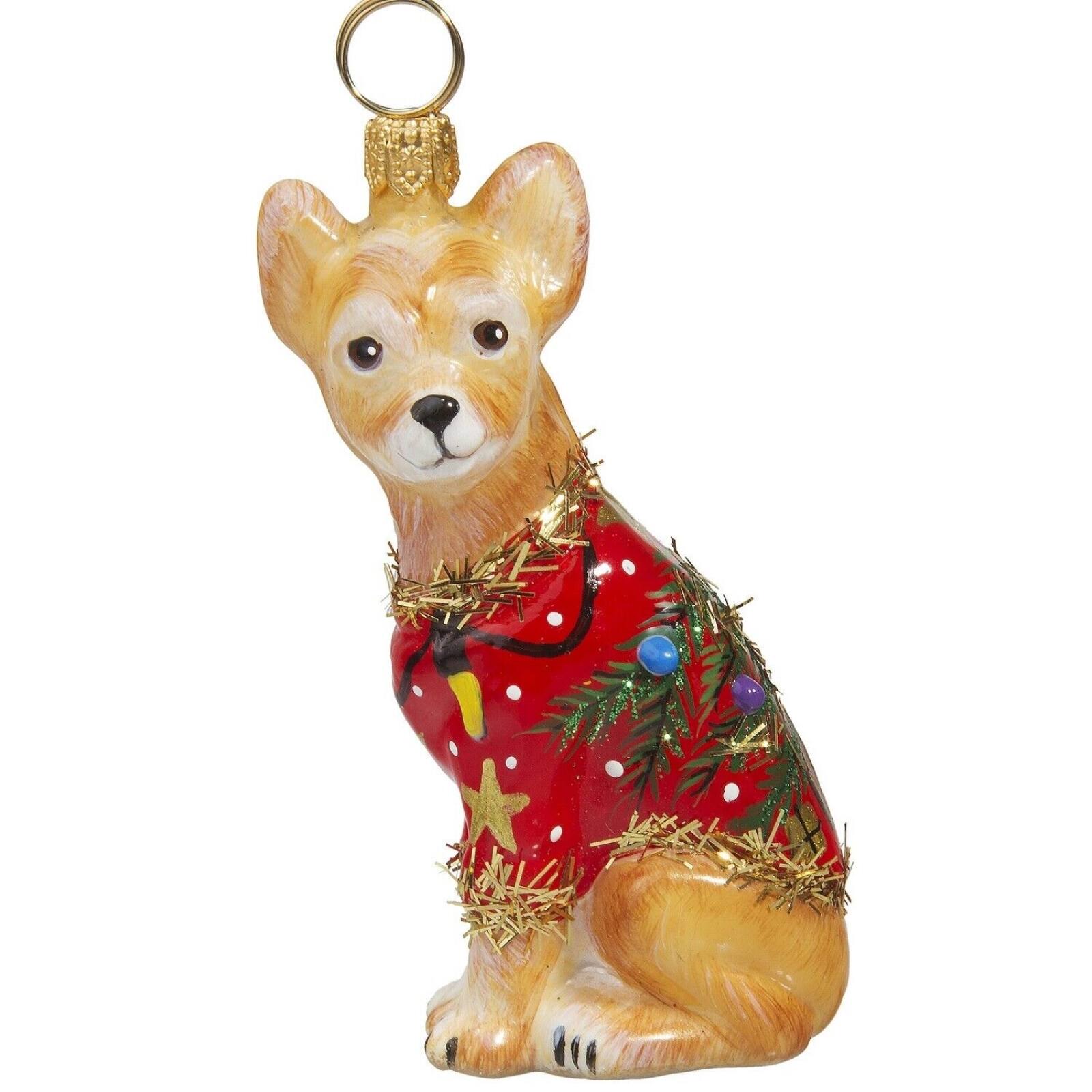Front. Joy to the World Collectibles - Joy to the World Diva Dog Chihuahua Wearing Ugly Christmas Sweater Polish Glass Ornament Dog - Tan.