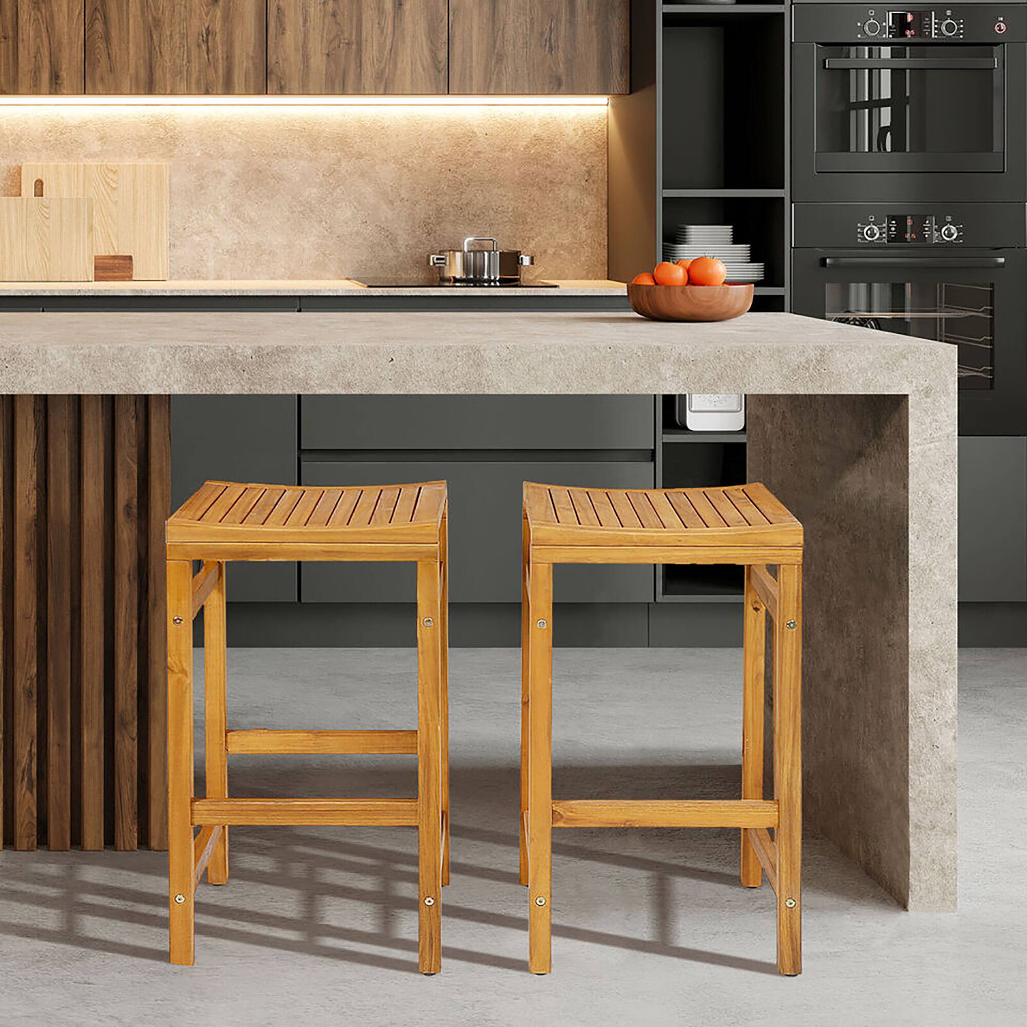 Alt View 1. Gymax - Gymax Set of 2 Acacia Wood Bar Stool 30-Inch Height Bar Chair with Saddle Shaped Seat - Teak.