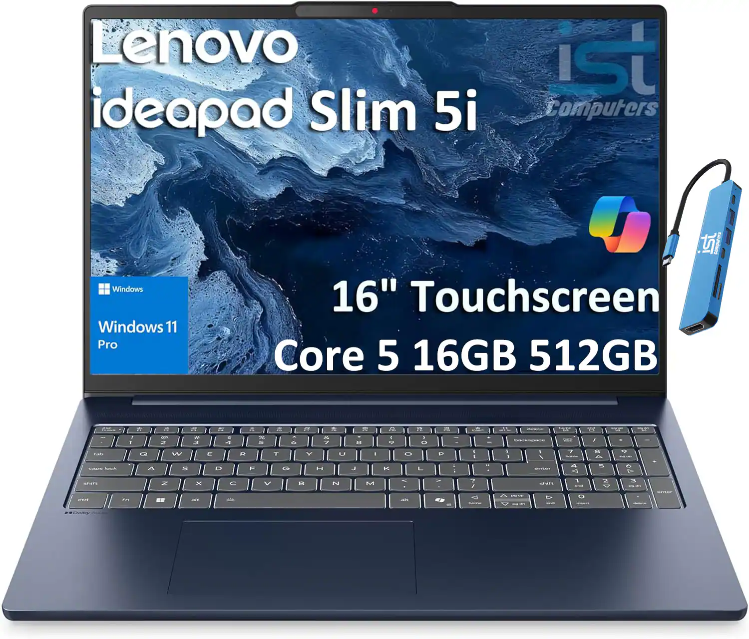 Lenovo - Refurbished Excellent - IdeaPad Slim 5i 16" WUXGA Touchscreen Laptop - Intel Core 5 with 16GB Memory - 512GB SSD - Windows 11 Pro - Cosmic Blue