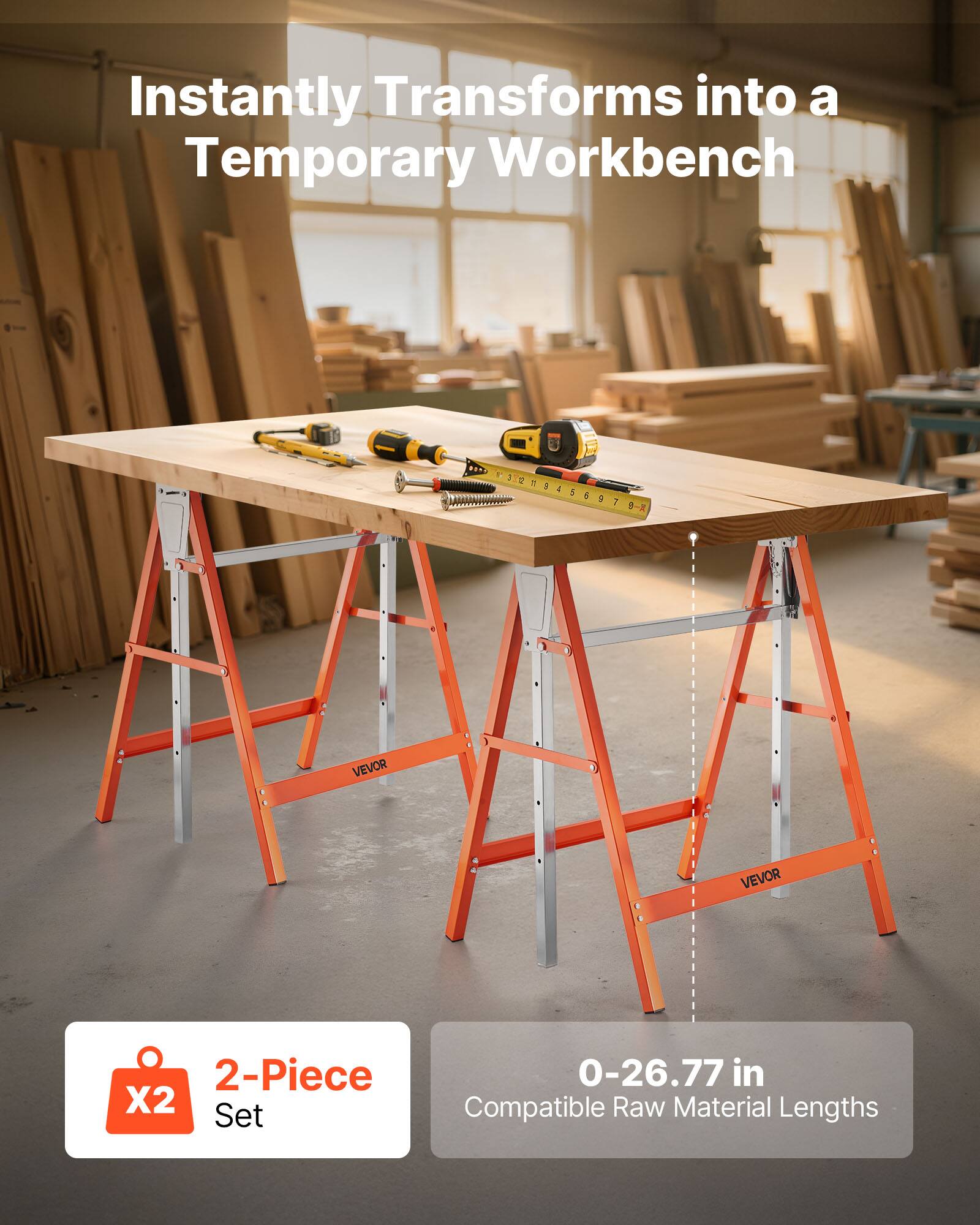 Instantly Transforms into a Temporary Workbench

1 13213458078 S 6 1 1 1

VEVOR VEVOR 2-Piece X2 Set 0-26.77 in Compatible Raw Material Lengths