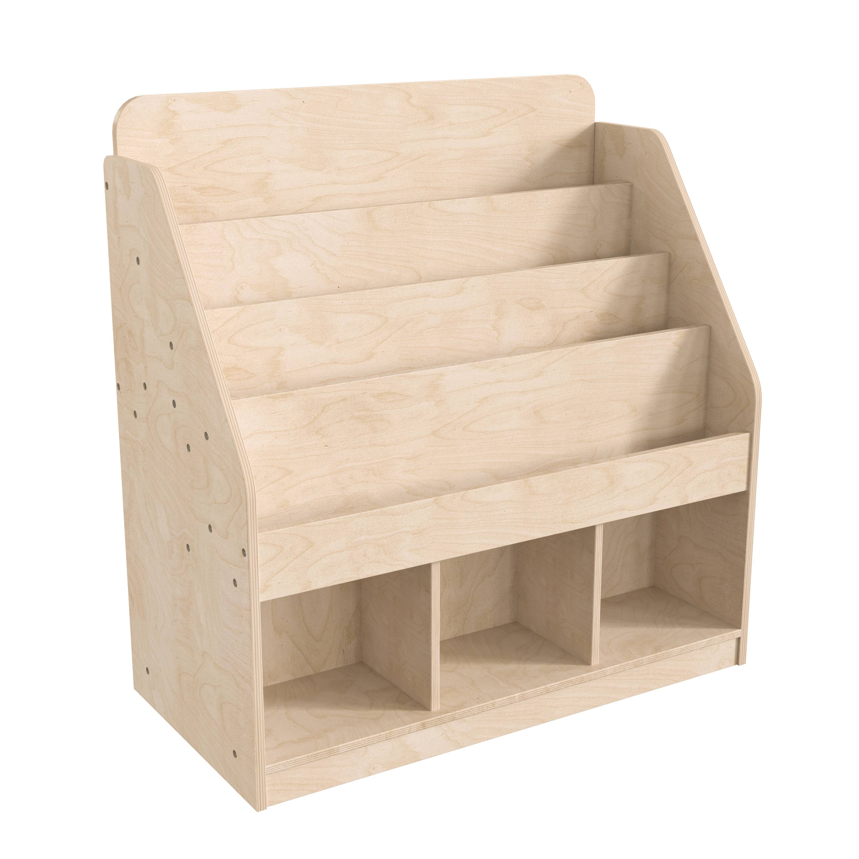 Front. Flash Furniture - Bright Beginnings Commercial Grade Modular Wooden Classroom 4 Tier Bookstand with 3 Storage Compartments, Natural - Natural.