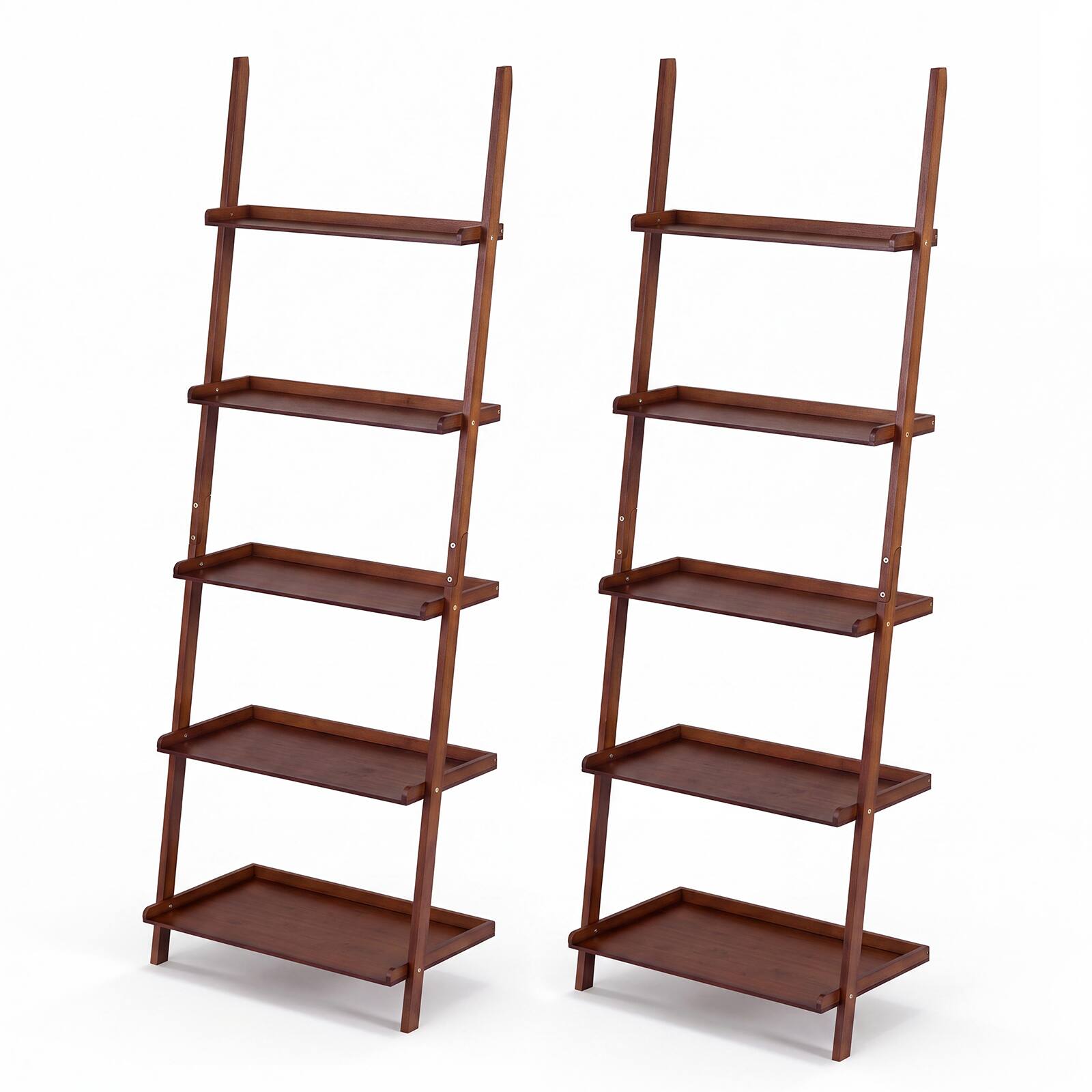 Alt View 9. Costway - Costway 2PCS 5-Tier Ladder Shelf Wall-Leaning Bookshelf Display Bookcase Storage Rack - Walnut.