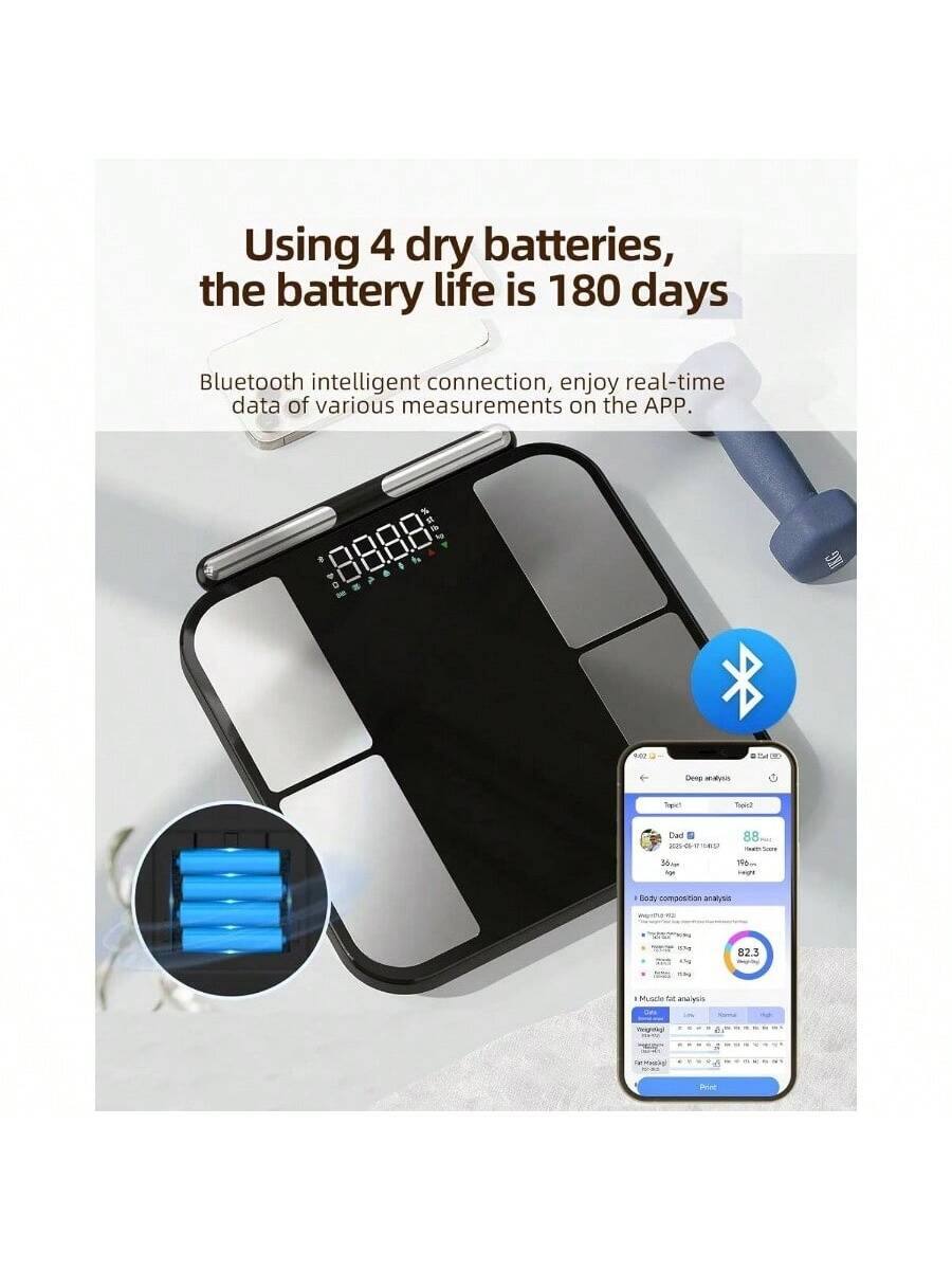 Using 4 dry batteries, the battery life is 180 days.

Bluetooth intelligent connection, enjoy real-time data of various measurements on the APP.