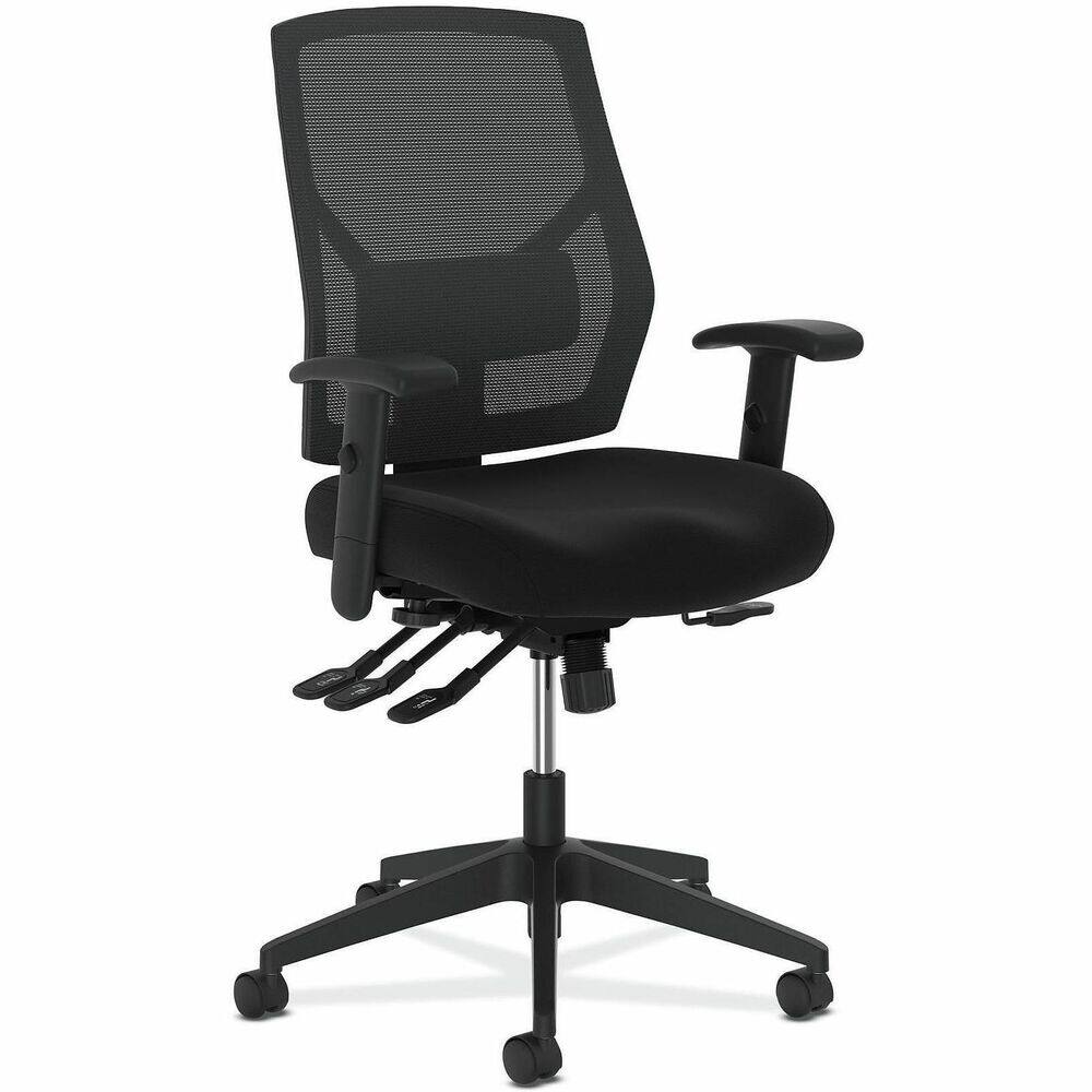 Front. HON - HON Crio High-Back Chair - Black Fabric Seat - Black Mesh Back - Black Frame - 5-Star Base - 1 Each - Black.