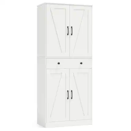 Front. Costway - Costway 72" Tall Kitchen Pantry Modern Farmhouse Cupboard Cabinet with 4 Barn Doors White - White.