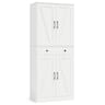 Costway - 72" Tall Kitchen Pantry Modern Farmhouse Cupboard Cabinet with 4 Barn Doors - White