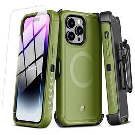 Mybat Pro - Maverick Series MagSafe Case with Holster and Tempered Glass for Apple iPhone 14 Pro Max (6.7) - Army Green