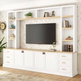 APRILSOUL - 102.3in W 4-Piece Entertainment Center Wall Unit with Adjustable Shelves Bookshelves for TVs Up to 75in 6 Drawers - White