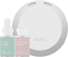 Pura - 4 Smart Fragrance Device Starter Set, Scent Diffuser for Home, Includes Fragrance Aroma Diffuser & 2 Scent Refills - Linens & Surf & Lavender Fields