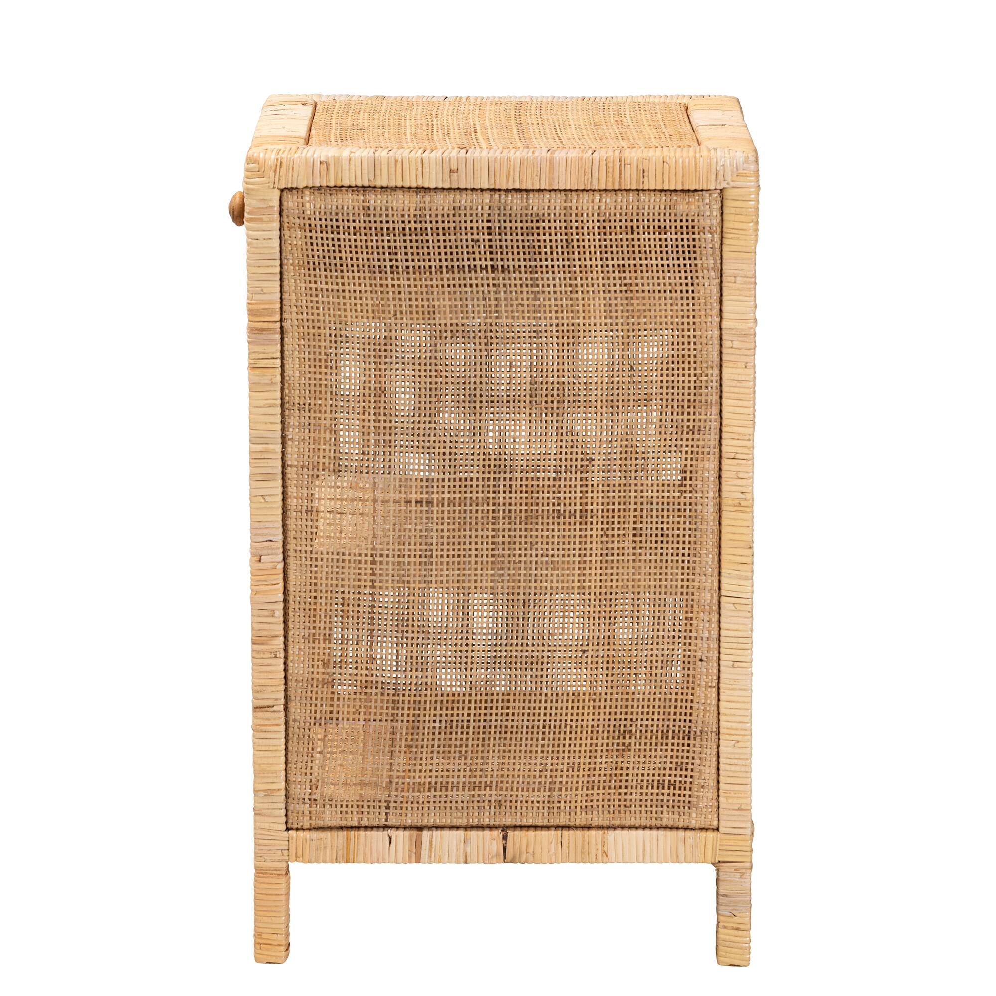 Back. bali & pari - Bella Modern Bohemian Mahogany Wood and Natural Rattan 1-Drawer Nightstand - Mahogany Wood/Plywood(Drawer)/Natural Rattan.